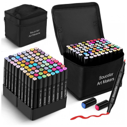Conjunto de Canetas Artisticas 80 Cores com Suporte para Estojo e Pontas Duplas para Adultos, Soucolor