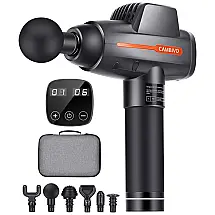 Massageador Pistola Elétrico Profissional Sem Fio 6 Acessórios e 20 Velocidades, CAMBIVO, Preto
