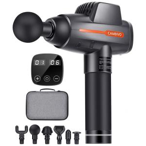 Massageador Pistola Elétrico Profissional Sem Fio 6 Acessórios e 20 Velocidades, CAMBIVO, Preto