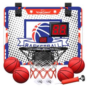 Cesta de Basquete com 4 Bolas, Placar Eletrônico e Som de Torcida, Brinquedo Ideal para Crianças e Adultos, Eaglestone, Azul e Vermelho