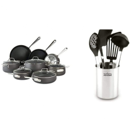 E785SB64 Conjunto de Panelas e Frigideiras Antiaderentes Anodizadas, 13 Peças, ALL CLAD, Preto