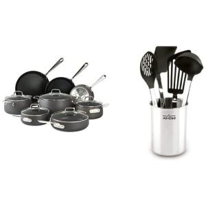 E785SB64 Conjunto de Panelas e Frigideiras Antiaderentes Anodizadas, 13 Peças, ALL CLAD, Preto