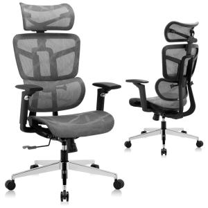 Cadeira de Escritório Ergonômica Giratória com Apoio de Braços e Apoio de Cabeça Ajustável 4D, ZLCHAIR, Preto