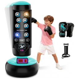 JUOIFIP Saco de Pancadas Inflável para Crianças 168 cm com Luvas, Luzes, Música e Pontuação Interativa