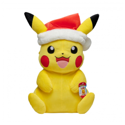 Pelúcia Pokémon Pikachu Natal Jazwares amarela com gorro de Papai Noel tamanho 51 cm