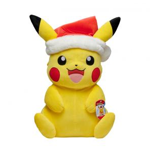 Pelúcia Pokémon Pikachu Natal Jazwares amarela com gorro de Papai Noel tamanho 51 cm