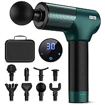 Coimath Massageador Pistola Elétrico Profissional Sem Fio 8 Acessórios e 30 Velocidades, Verde