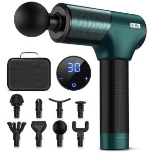 Coimath Massageador Pistola Elétrico Profissional Sem Fio 8 Acessórios e 30 Velocidades, Verde