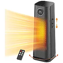 Aquecedor Elétrico Portátil de Cerâmica com Tela LED, Controle Remoto e Temporizador, 1500W 110V, Wind Talk, Preto