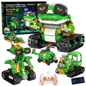 Kit robô trator e sapo 5 em 1 QHECTTY com 732 peças, olhos LED, app e controle remoto para crianças 6 a 12 anos ​