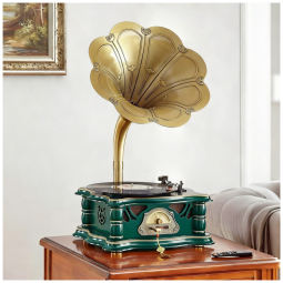 Gramofone Toca Discos Retrô com Entrada USB, AUX, Rádio FM e Bluetooth, Artisam, Verde