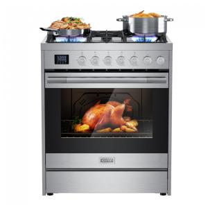 Fogão a gás profissional 76cm Empava inox convecção 5 queimadores profundos grelhas contínuas 142L 110V