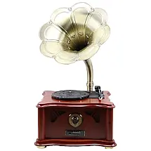 Gramofone Toca Discos Retro com Alto Falante e Subwoofer, 110V, Dyhjp, Marrom