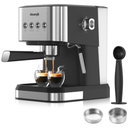 Máquina de Expresso Profissional 20 Bar com Varinha de Vapor para Espumar Leite, 110V 1350W, Aeomjk, Preta