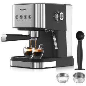 Máquina de Expresso Profissional 20 Bar com Varinha de Vapor para Espumar Leite, 110V 1350W, Aeomjk, Preta