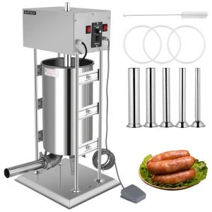 Máquina de Fazer Linguiça Elétrica ROVSUN 25L, Aço Inoxidável de Alta Qualidade, Velocidade Ajustável, 5 Tubos de Enchimento