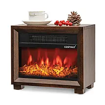 Mini Lareira Elétrica Portátil com Efeito de Chamas Realistas, Aquece e Decora, 110V 750W, Costway, Marrom