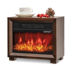 Mini Lareira Elétrica Portátil com Efeito de Chamas Realistas, Aquece e Decora, 110V 750W, Costway, Marrom