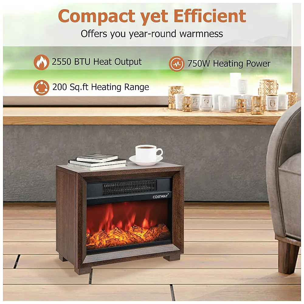 Mini Lareira Elétrica Portátil com Efeito de Chamas Realistas, Aquece e Decora, 110V 750W, Costway, Marrom — foto 3