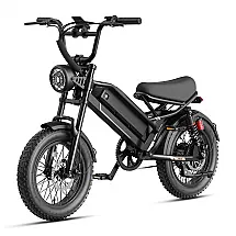 Bicicleta elétrica Jasion YR16 preta tática, pneus 16x4, motor até 2000W, bateria 48V 12,5Ah, suspensão dupla, 1 marcha e voltagem 110V