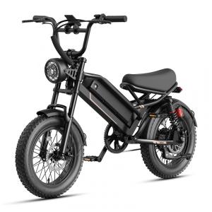 Bicicleta elétrica Jasion YR16 preta tática, pneus 16x4, motor até 2000W, bateria 48V 12,5Ah, suspensão dupla, 1 marcha e voltagem 110V
