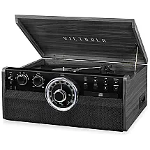 Vitrola Toca Discos 3 Velocidades Multifuncional Bluetooth, Rádio, FM, USB, 110v, VICTROLA VTA 270B GRY, Preto