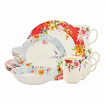 Aparelho de Jantar Tudor Royal Carmesim 16 Peças Porcelana Serviço para 4 Padrão Floral