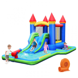 Parque Aquático Inflável BOUNTECH 3 em 1: Piscina de Bolinhas, Escorregador e Pula-Pula, com Soprador 550w GFCI para Diversão no Quintal das