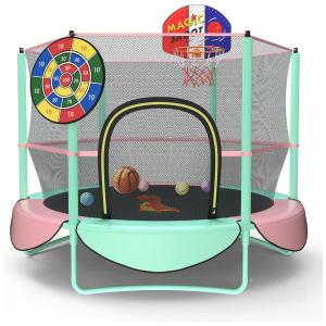 Gardenature Trampolim de 60 5 pés embutido na cesta de basquete, alvo de dardos, melhores presentes de aniversário para crianças em