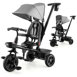 Triciclo Infantil para Passeio BABY JOY com Assento Ajustável 4 Estágios, Idade Recomendada 1 a 5 Anos, Cinza
