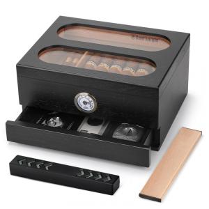 Caixa para Charutos com Controle de Umidade COOL KNIGHT, Higrômetro Frontal e Gavetas - Vidro Temperado, Umidificador Integrado