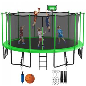 Cama Elastica Capacidade até 700 kg com Cesta de Basquete, Jump Into Fun, Verde