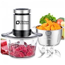 Processador de Alimentos Kitchen in the box Preto 2 x 2L 400W 2 Velocidades Tigela Inox e Vidro 110V