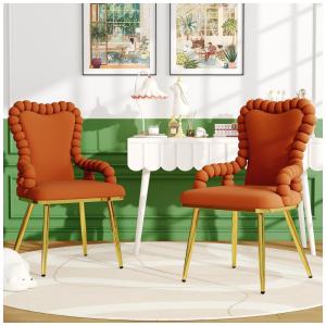 TesNus Cadeiras de Jantar em Veludo Queimado Laranja com Pernas Douradas - Conjunto 2 Peças Modernas e Confortáveis