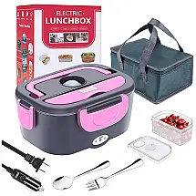 PMALLCITY Marmita Elétrica 3 em 1 Portátil 1.5L com Divisórias, 24, 12V, 110V 40W, Rosa