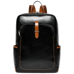 Mochila de Couro para Laptop Casual, BOSTANTEN, Preto