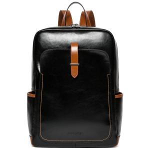 Mochila de Couro para Laptop Casual, BOSTANTEN, Preto