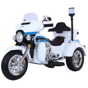 Moto Elétrica Infantil a Bateria 12V 3 Rodas com Sons, Policial Branca, R RUIVIVRE, Branco