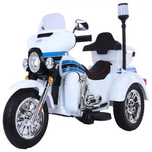 RUIVIVRE Moto Policial Elétrica Infantil 12V Recarregável, até 5km, h com 3 Rodas, Baú e Luzes, Branca, 3