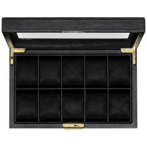 Caixa, Estojo de Couro com Trava e Visor de Vidro para Relógios com 10 Compartimentos, ROTHWELL, Preto