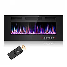 Lareira Elétrica Joy Pebble de 107 cm, Embutida ou de Parede, com Aquecedor 750/1500W, LED Touch, Controle Remoto, Timer, Chamas Ajustáveis