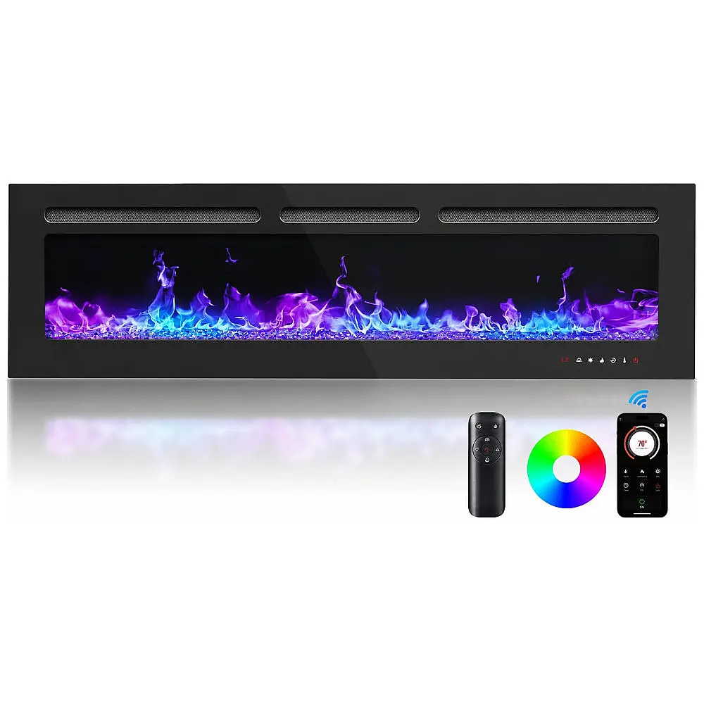 Lareira Elétrica Silonn 127x43cm 1400W WiFi App Alexa 20 Cores Embutir 110V