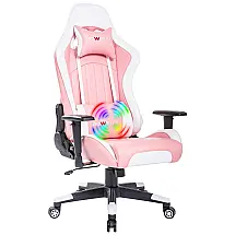Cadeira Gamer Ergonômica Reclinável e Giratória com Apoio Lombar e Cabeça, BOWTHY, Rosa