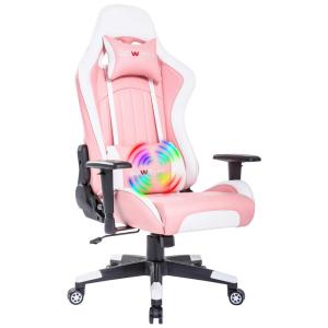 Cadeira Gamer Ergonômica Reclinável e Giratória com Apoio Lombar e Cabeça, BOWTHY, Rosa