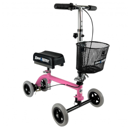 Andador 4 Rodas Dobrável com Cesta e Apoio para Joelho Ideal para Lesões Suporta 72 kg, KNEEROVER, Rosa