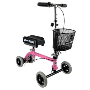 Andador 4 Rodas Dobrável com Cesta e Apoio para Joelho Ideal para Lesões Suporta 72 kg, KNEEROVER, Rosa