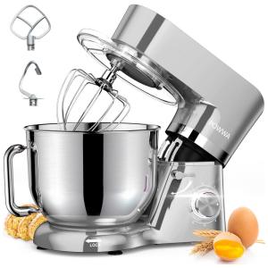 Batedeira Elétrica de Bancada 7.5 Litros 6 Velocidades em Aço Inoxidável, 110V 660W, POWWA, Prata