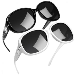 Óculos de Sol Feminino Polarizados com Proteção UV, Joopin C12, 2 Unidades, Preto e Branco Preto