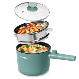 TopWit Panela Elétrica com Vaporizador 1,5L - Cozinhe Ramen, Massas e Mais com Controle Duplo de Potência