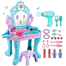 Penteadeira Infantil Tsomtto Frozen com Mesa, Cadeira, Espelho com Luzes e Música para Crianças a Partir de 3 Anos
